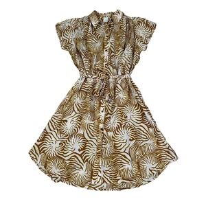 Scotch R'Belle Shirt Dress Girls 8 Pink Brown Tiger Prawn Belted Button Front